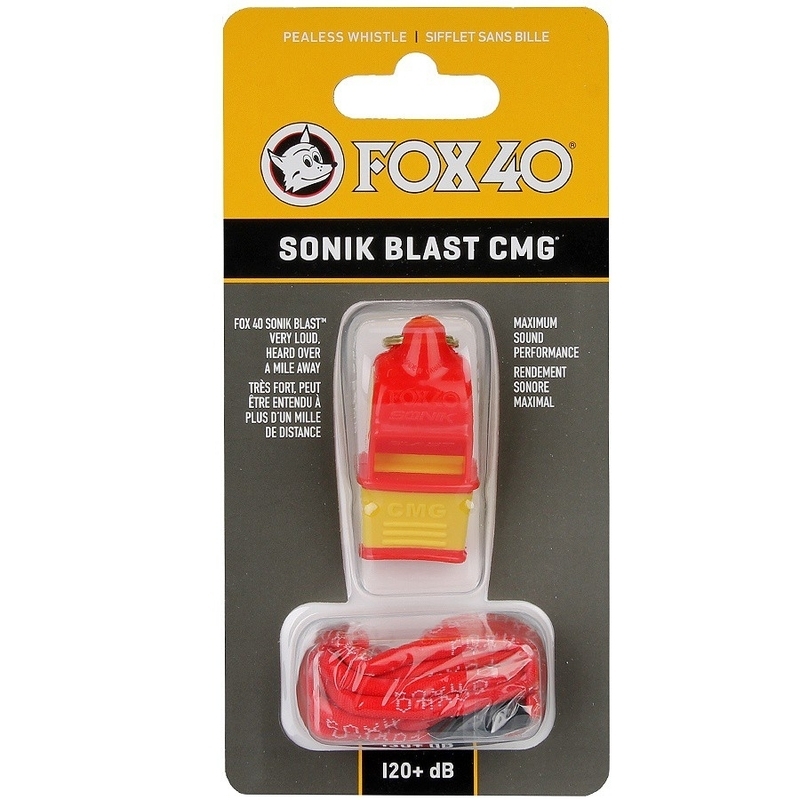 Fox 40 Sonik Blast CMG Official whistle with cord, red/yellow color