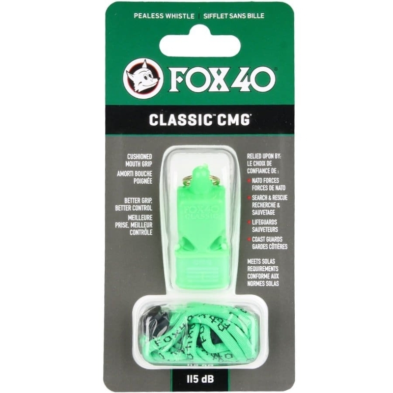 Fox 40 CMG Safety Classic whistle with cord, green color