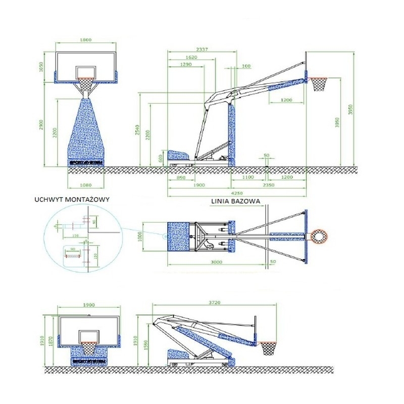 Kosz najazdowy HYDROPLAY JUNIOR, składany hydraulicznie manualnie