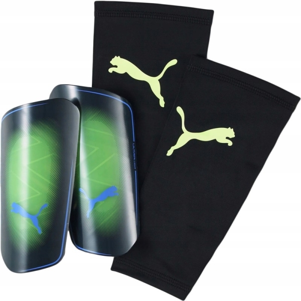 Puma Shinguards ULTRA Light Sleeve football protector, green and black color