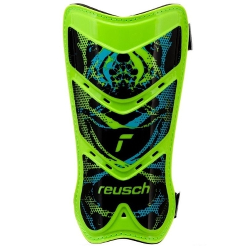 Reusch Shinguard Attakt Lite football protector, size XS, green-black-blue color