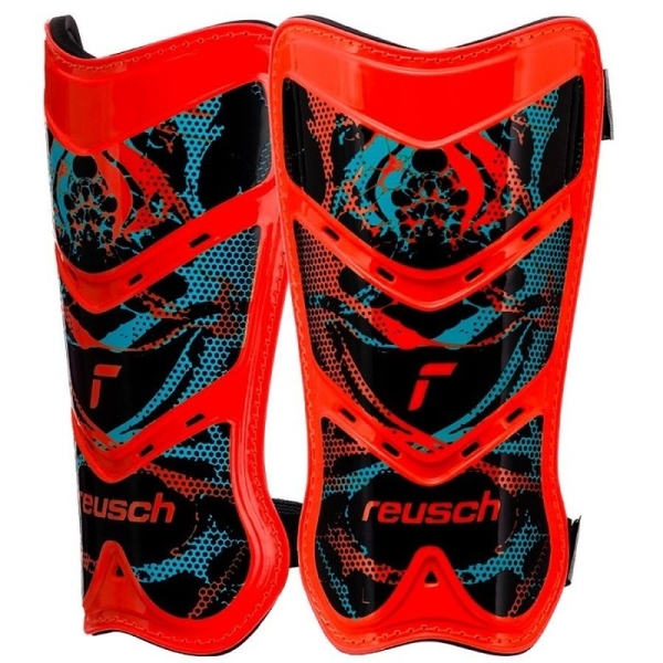 Reusch Shinguard Attakt Lite football protector, size L, color red-black-blue