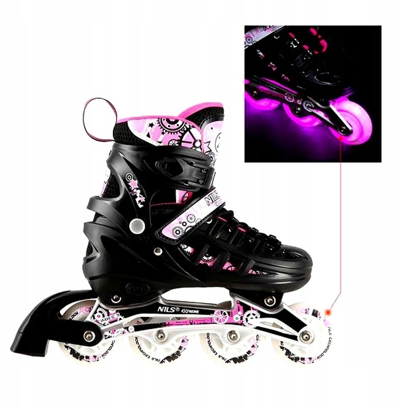 A-l Inline-Skates, Nils Extreme 4-in-1 LED, NH10905, Größe (L) 39-42, Farbe schwarz/rosa