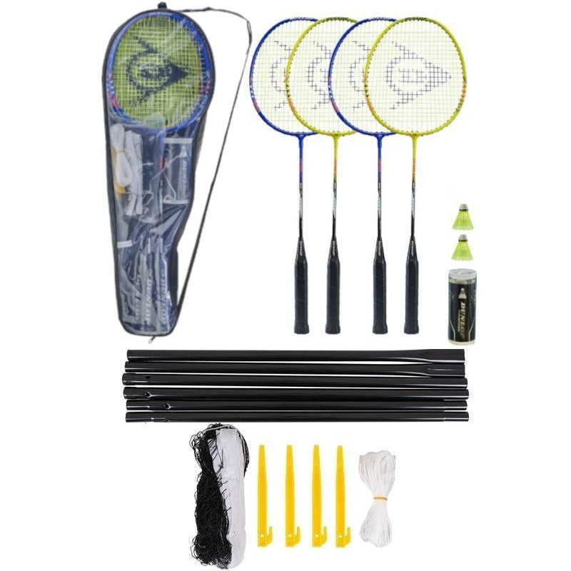 Dunlop Nitro Star SSX 1.0 4 Spieler Badminton Set (4 Schläger+2 Federbälle+Stangen+Gitter)