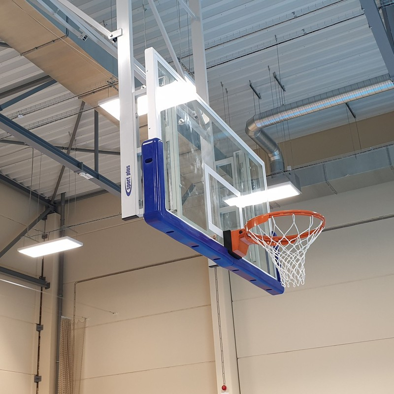 Tilt basketball hoop, hookless, with gas cylinders