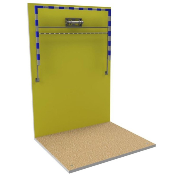 PREMIUM Aluminium verstärkte Handballtore (2 x 3 m) an der Wand hochgezogen