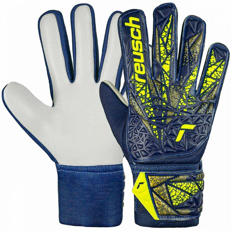 Reusch Attrakt Starter Solid Junior Torwarthandschuhe, navy blau und gelb