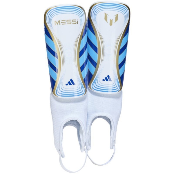 Fotbalový chránič Adidas Messi SG Match Jr, barva bílo-modro-zlatá Fotbalový chránič Adidas Messi SG Match Jr, barva bílo-modro-zlatá
