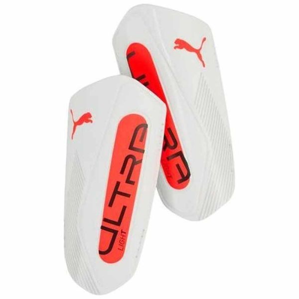 Puma Ultra Light Strap Fußballschützer, Farbe weiß und orange