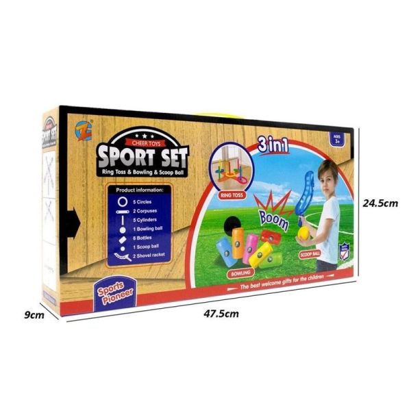 Sportovní set 3 v 1 hry, ringstos, chytání míče, bowling Sportovní set 3 v 1 hry, ringstos, chytání míče, bowling