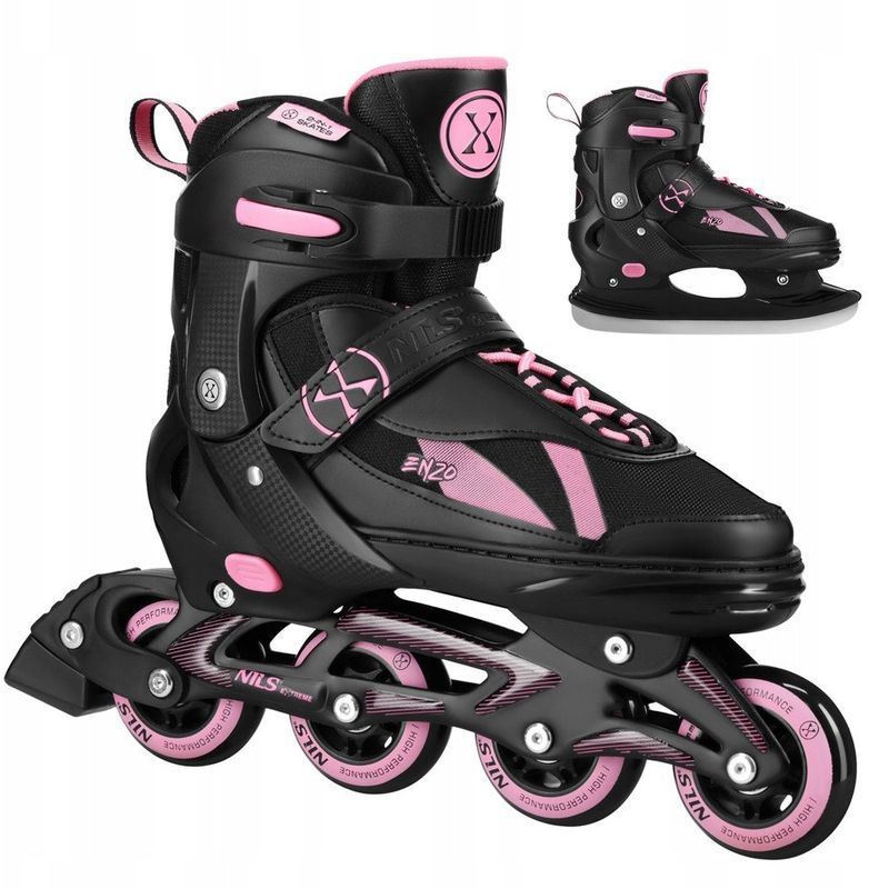 Inline brusle Nils Enzo 2 v 1, NH382, černo-růžová barva