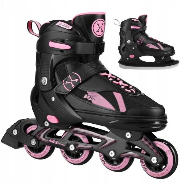 Inline brusle Nils Enzo 2 v 1, NH382, černo-růžová barva