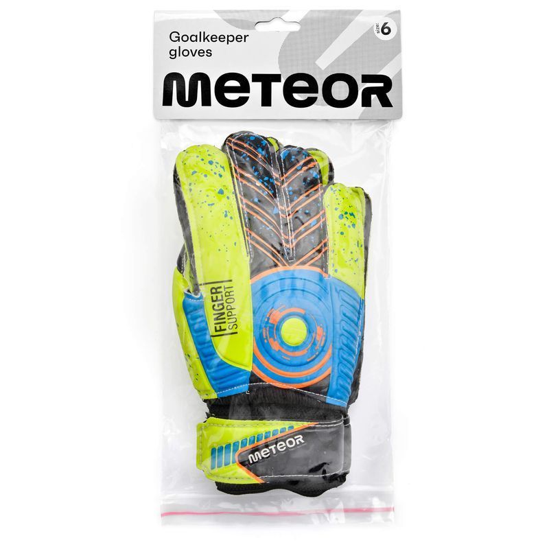 Brankářské rukavice Meteor Defence, žluto-černo-zeleno-oranžová barva