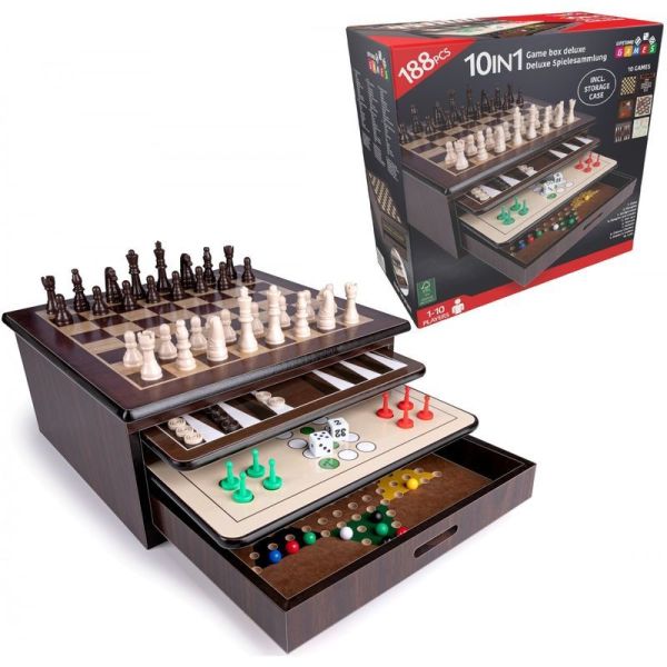 Herní box Deluxe 10v1 dřevěná herní sada, 26681