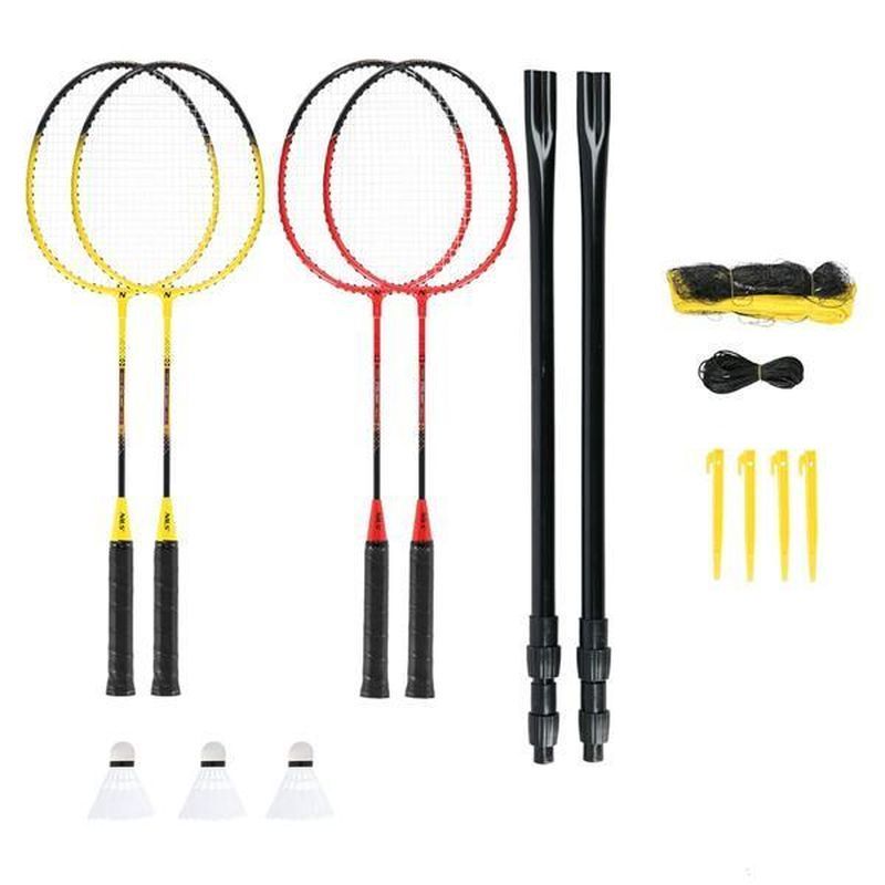 NILS Badmintonset NRZ264 (4 Schläger+3 Darts+Pfosten + Netz)