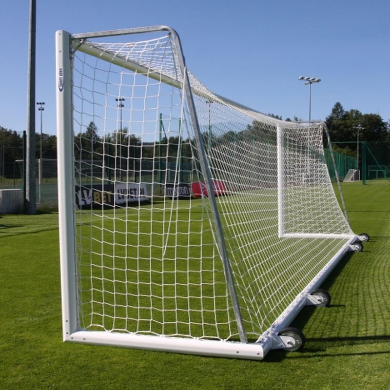 Fotbalové branky 7,32 x 2,44 m mobilní s kolečky, hliník, oválný profil 120 x 100 mm, hloubka 80/200 cm