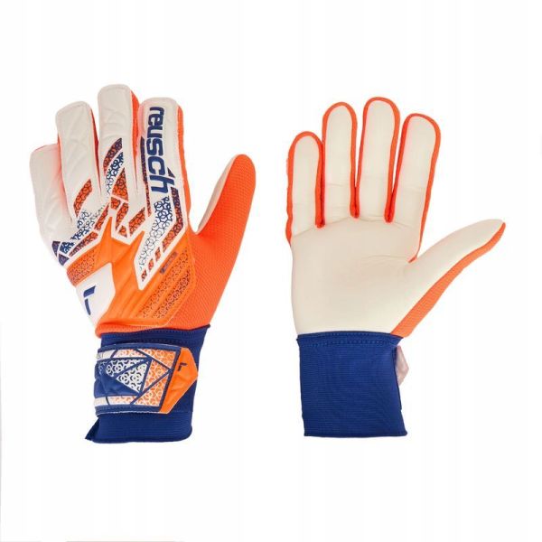 Reusch Attrakt Starter Solid brankářské rukavice, barva bílo-oranžovo-modrá Reusch Attrakt Starter Solid brankářské rukavice, barva bílo-oranžovo-modrá